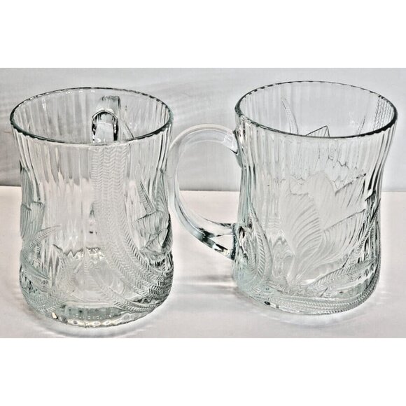 Arcoroc Canterbury Clear Crocus Embossed Vintage Mug Coffee Tea 10 oz set of 2 - Picture 4 of 10
